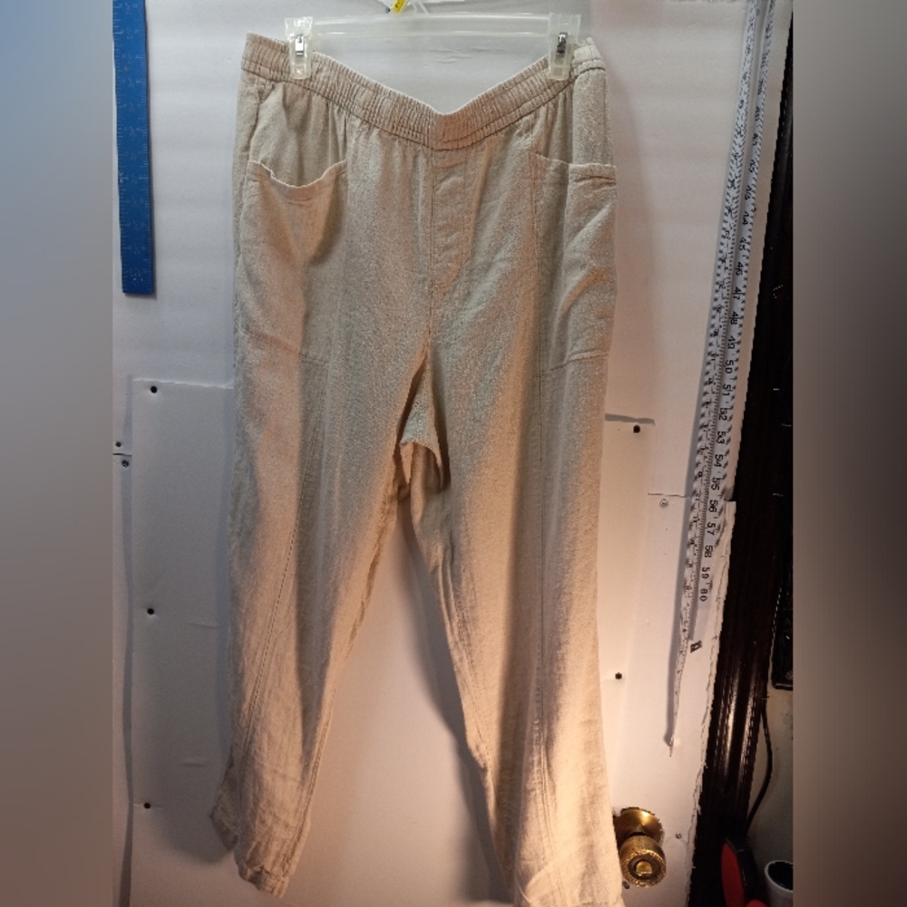 Old Navy 55% Linen Pull On Relaxed Fit Beach Elastic WaistPants Lounging Cruise